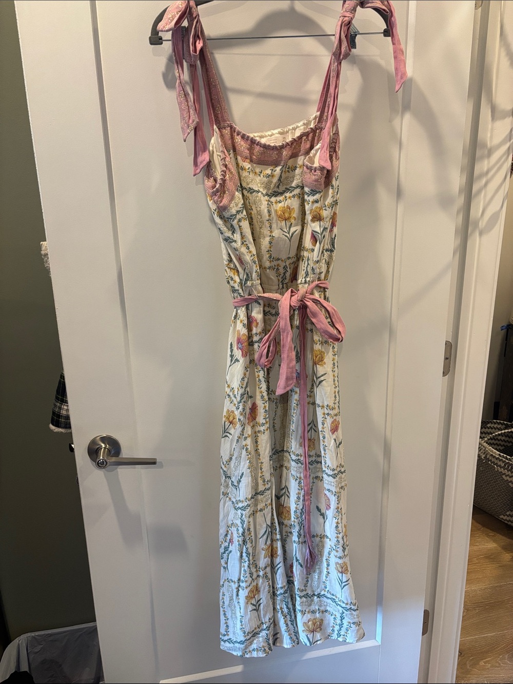 LC Lauren Conrad Floral Cream Maxi Dress with Pink Ties